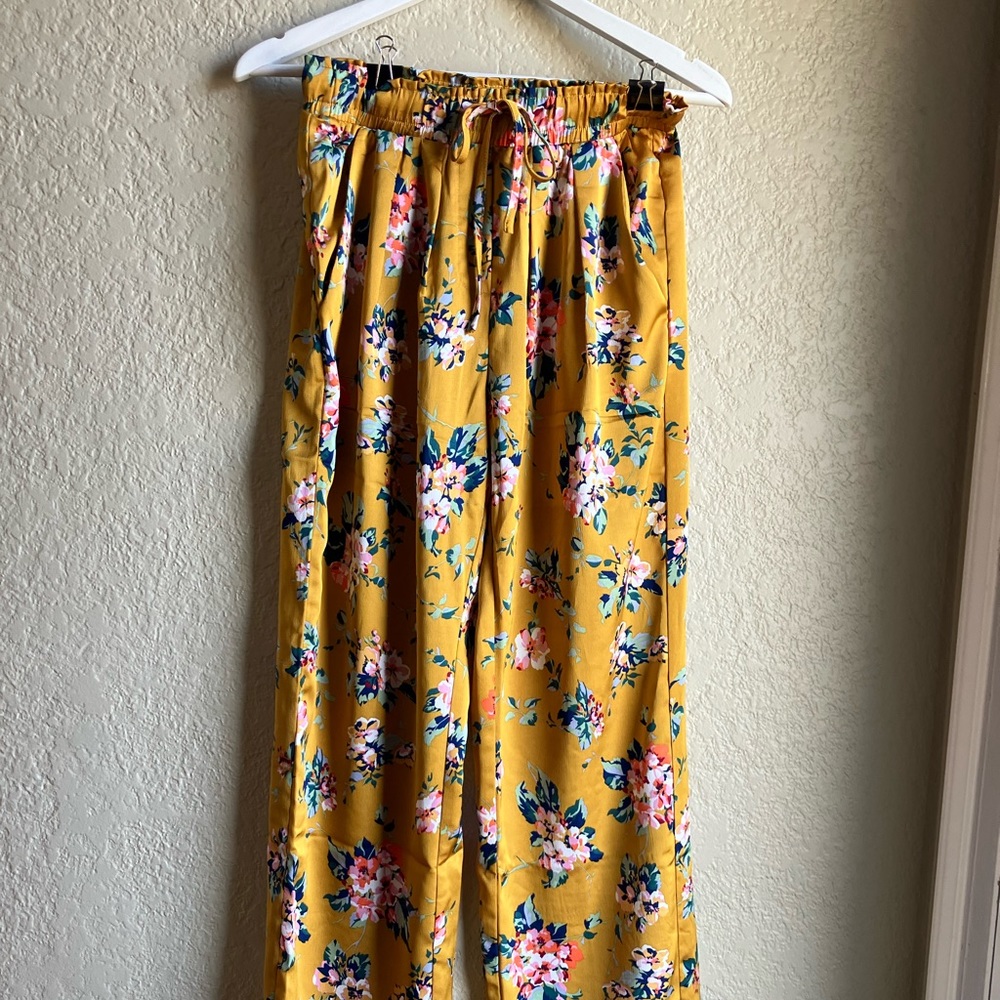 FRNCH Yellow Floral Wide Leg Pants